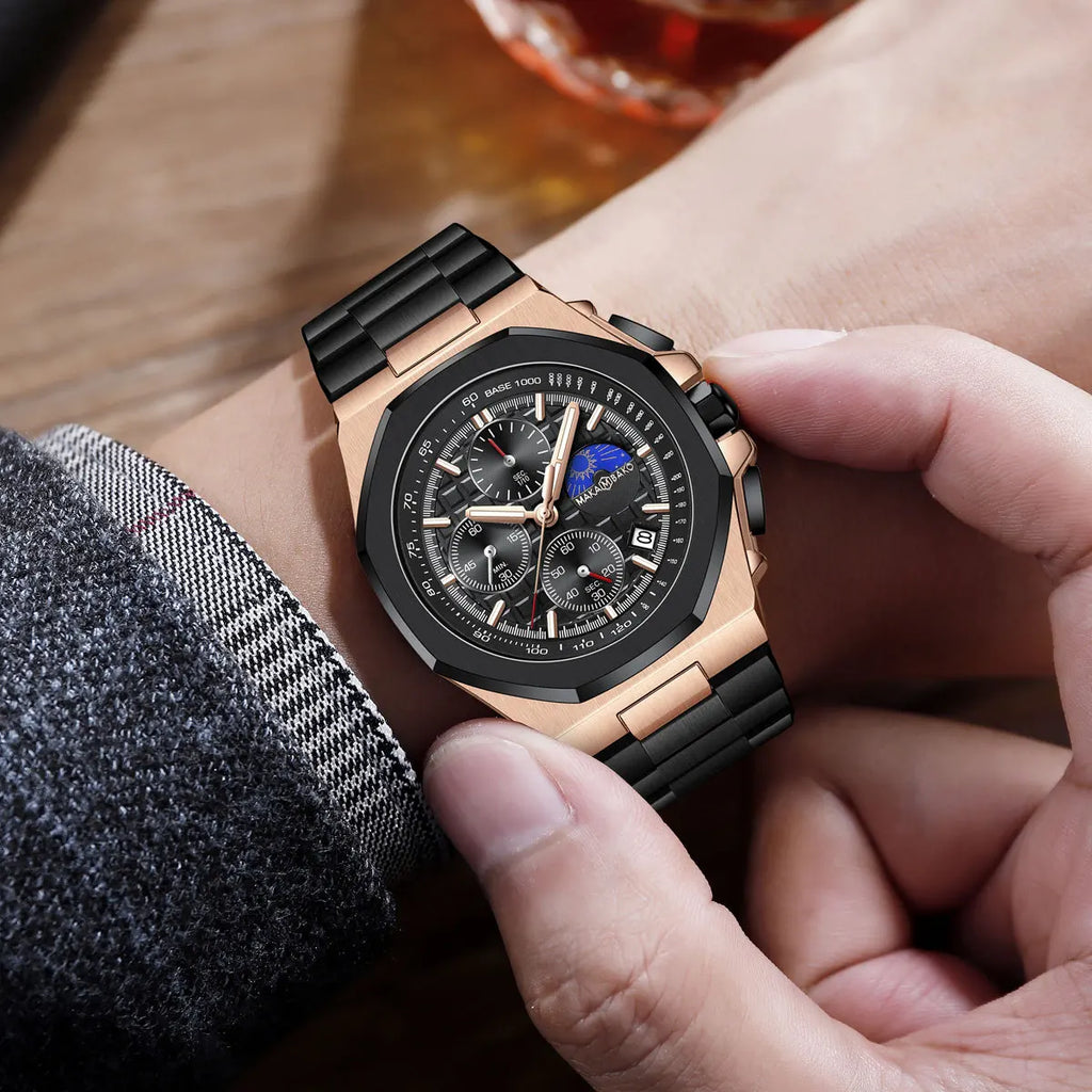 Stainless Steel Fashion Multifunctional Waterproof 43mm Mens Quartz Watch with Calendar