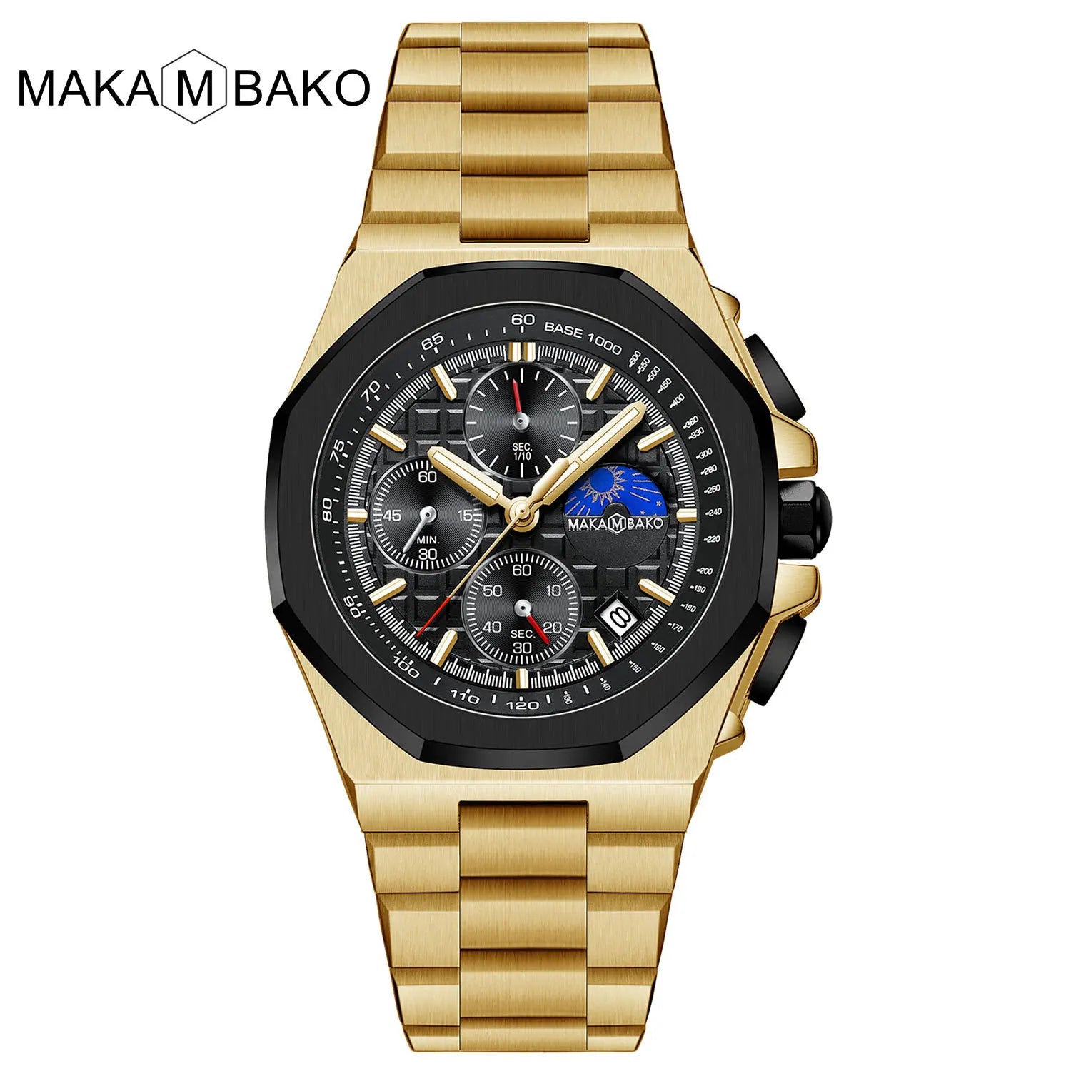 Stainless Steel Fashion Multifunctional Waterproof 43mm Mens Quartz Watch with Calendar