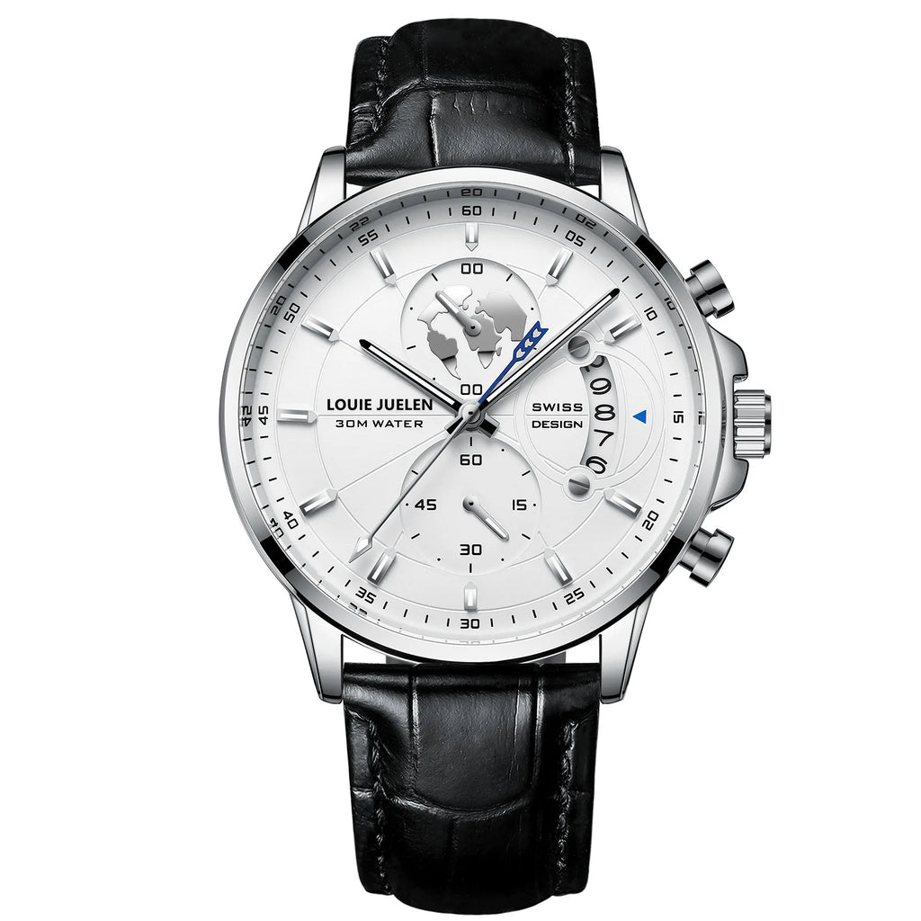 LOUIE JUELEN Live-Stream Bestseller Fashion Business Three-Hand Chronograph Pointer 41mm Alloy Quartz Leather Watch Men 30M