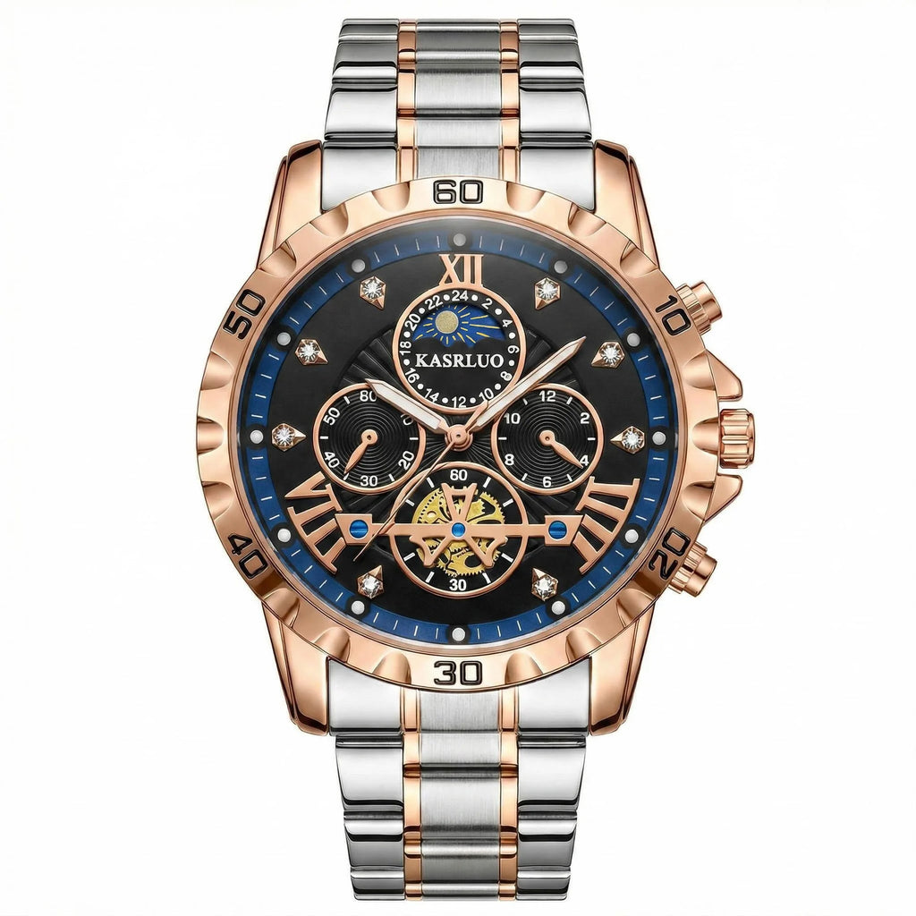 Fashionable Men's Business-style Quartz Watch with Pointer Dial Luminous Stainless Steel Band 20m Water-resistant Hidden Clasp