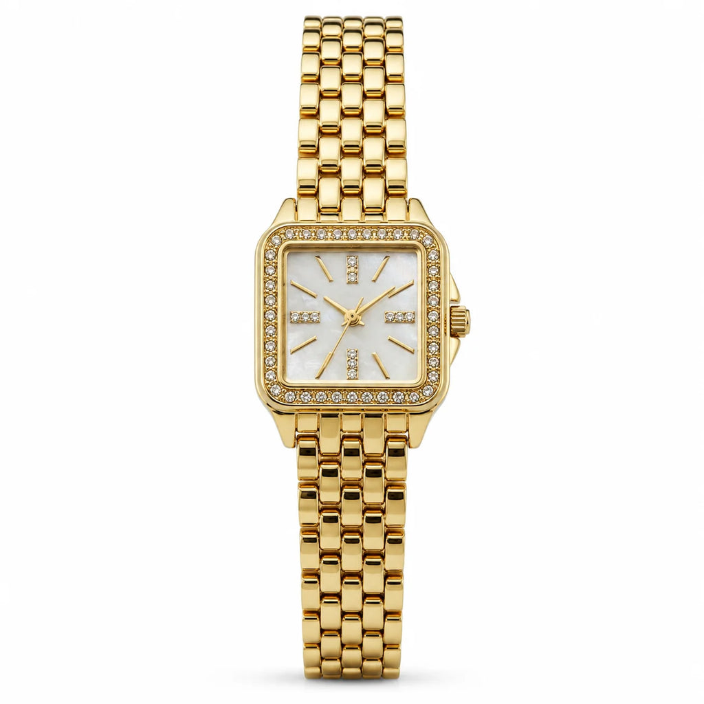 OEM Custom Logo Ladies Vintage Fashion Quartz Splash Resistant Rectangle Alloy Case Jewelry Clasp Watch Glass/PP Stone Dial Gift