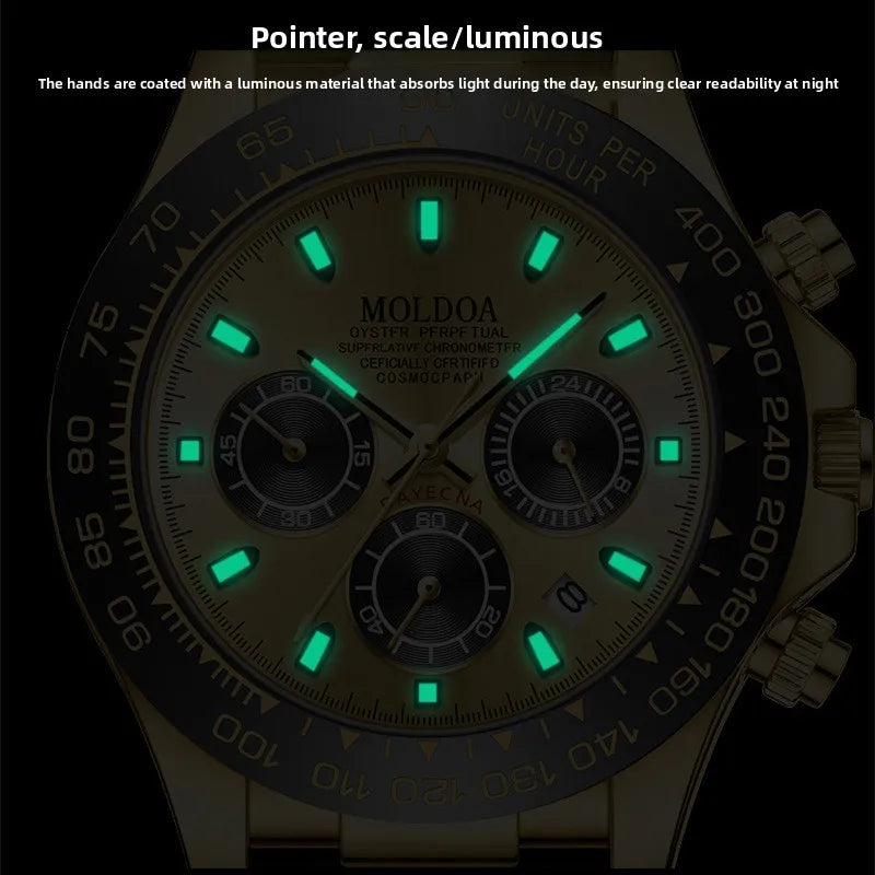 Golden DidiWenle Hollow Quartz Mechanical Watch Men's Luminous Calendar Pointer Acrylic Band Waterproof Alloy Case TikTok