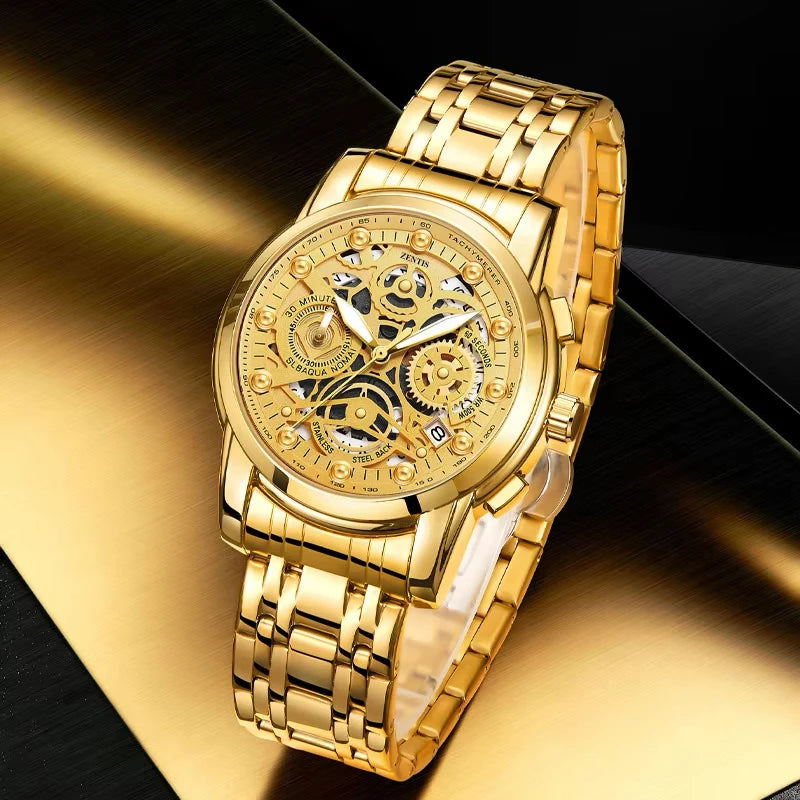 Cross-border Explosions Golden Seton Brand Men's Fashion High-end Luminous Waterproof Hollow Alloy Pointer Stainless Steel Band