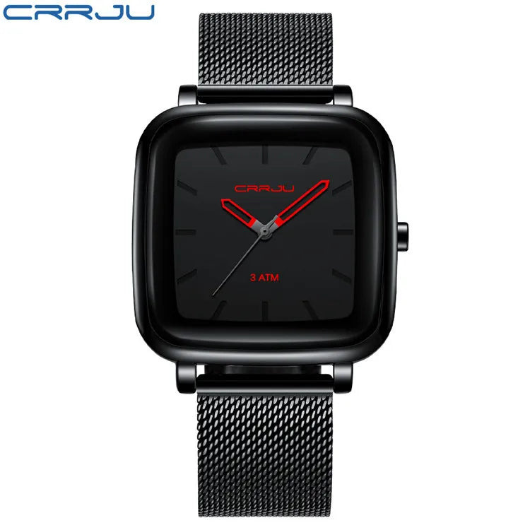 Men's Leisure Watch Square Dial Alloy Case Pearl Quartz Analog Stainless Steel Band Water Resistant 30M Long Fashionable