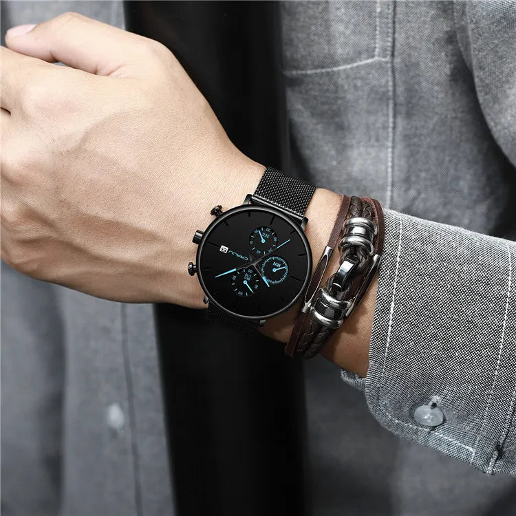 Men's Hot Sale Luxury Casual Alloy Case Acrylic Band Analog Quartz Movement Waterproof Fashionable Personalized Student Watch