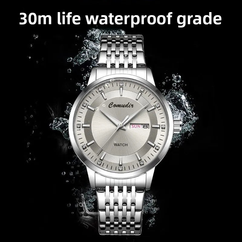 Automatic Quartz Men's Watch Hollow Waterproof 30M Water Resistant Tide Luminous Pointer Double Calendar Trembles Cross-Border