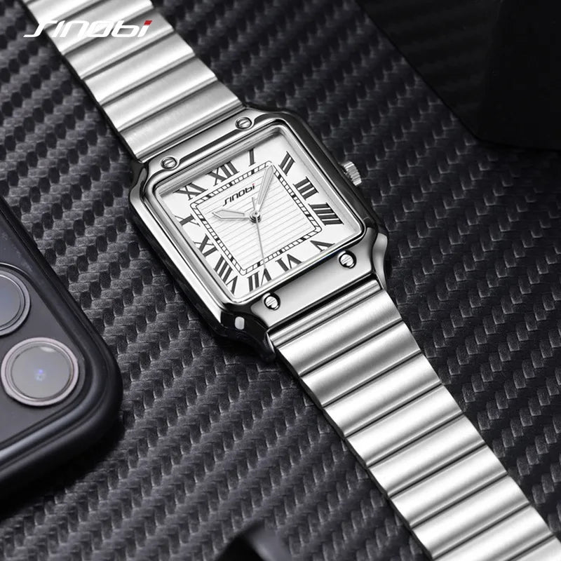 Foreign Trade Men's Stainless Steel Alloy Square Quartz Watch 30M Water Resistant Business Style Pointer Dial S9983G Wholesale