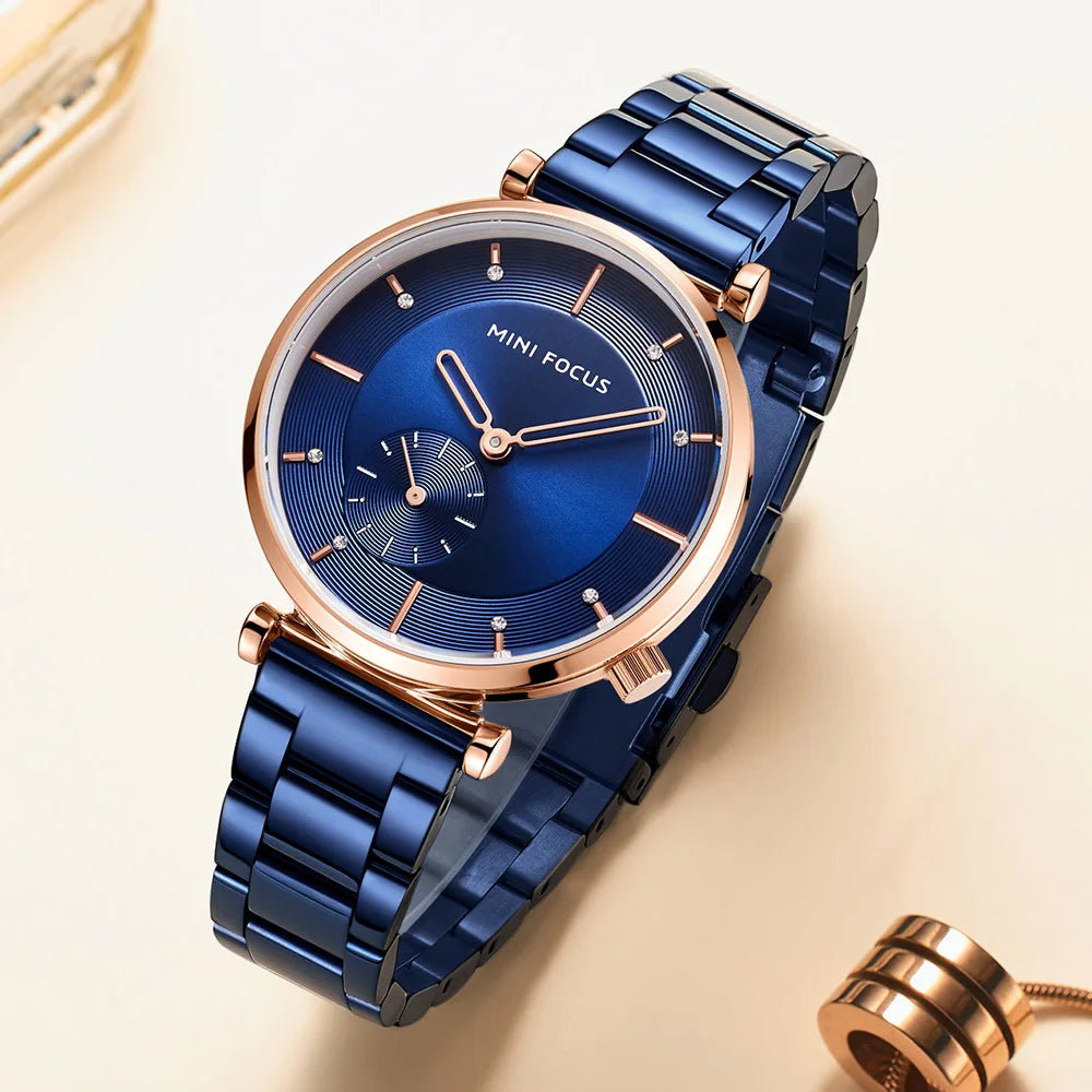 Minimalist Fashion Women's Quartz Watch Alloy Case Stainless Steel Band 30M Water Resistant Diamond-Encrusted 16mm Pointer Dial