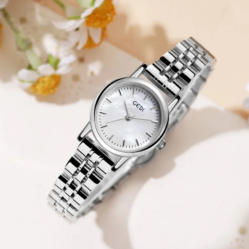 Zentis Women's Pearl Shell Alloy Case Quartz Watch with Acrylic Strap 22mm Pointer Dial Pin Buckle Medieval Style Waterproof 30M