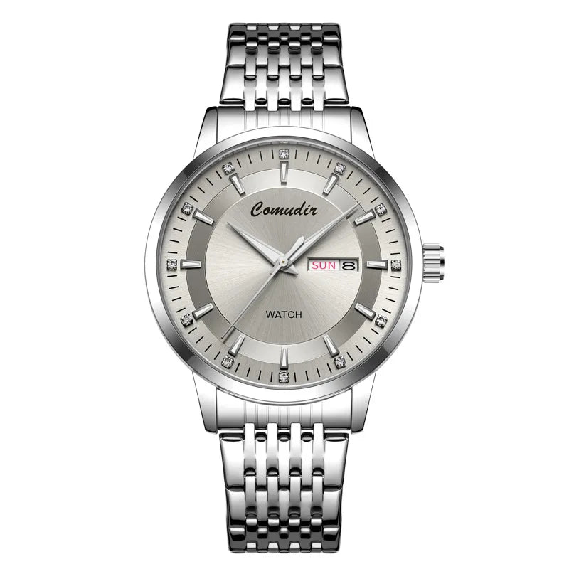 Automatic Quartz Men's Watch Hollow Waterproof 30M Water Resistant Tide Luminous Pointer Double Calendar Trembles Cross-Border