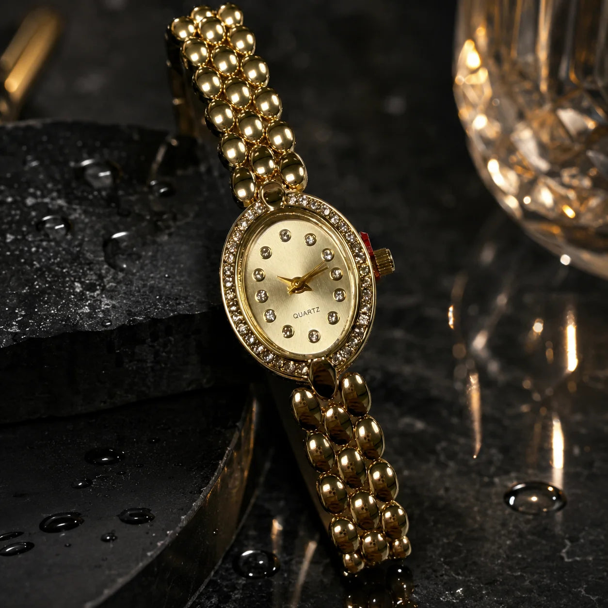 OEM Custom Logo Small Quartz Analog Glass Watch Alloy Case Metal Strap Dial Vintage Luxury Butterfly Clasp Splash Resistant