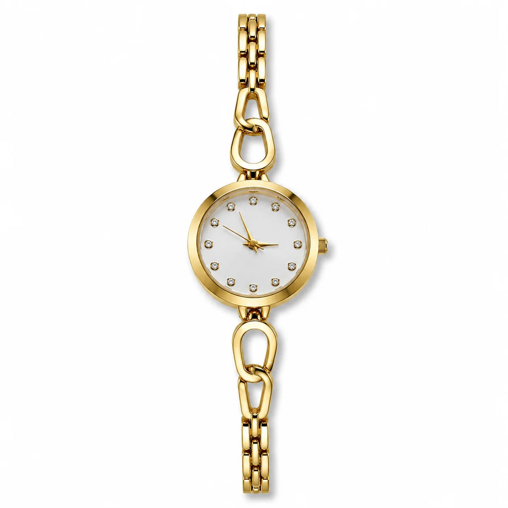Women's Fashion Quartz Watch Alloy Case Glass Dial Stainless Steel Buckle Jewelry Clasp Metal Strap Splash Resistant Wholesale
