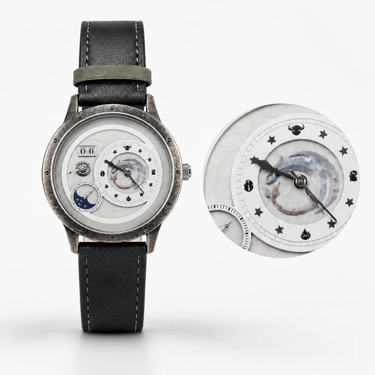 OEM Custom Logo Men's Quartz Watch Round Stainless Steel Case Glass Dial PU Leather Strap Wholesale for Business Casual Wear