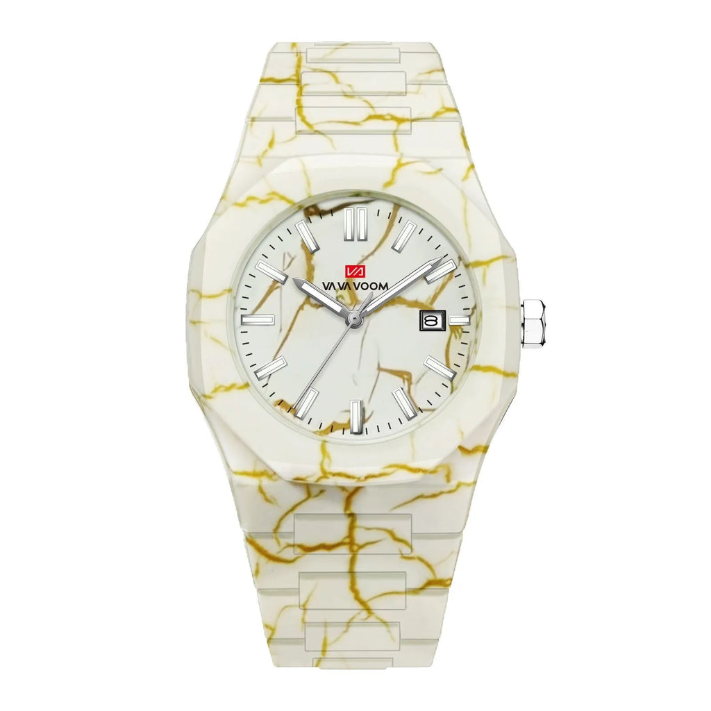 Marble Pattern Stainless Steel Strap Alloy Case 41mm Dial Mens Watch Business Fashion Pointer Dial Calendar Quartz Waterproof
