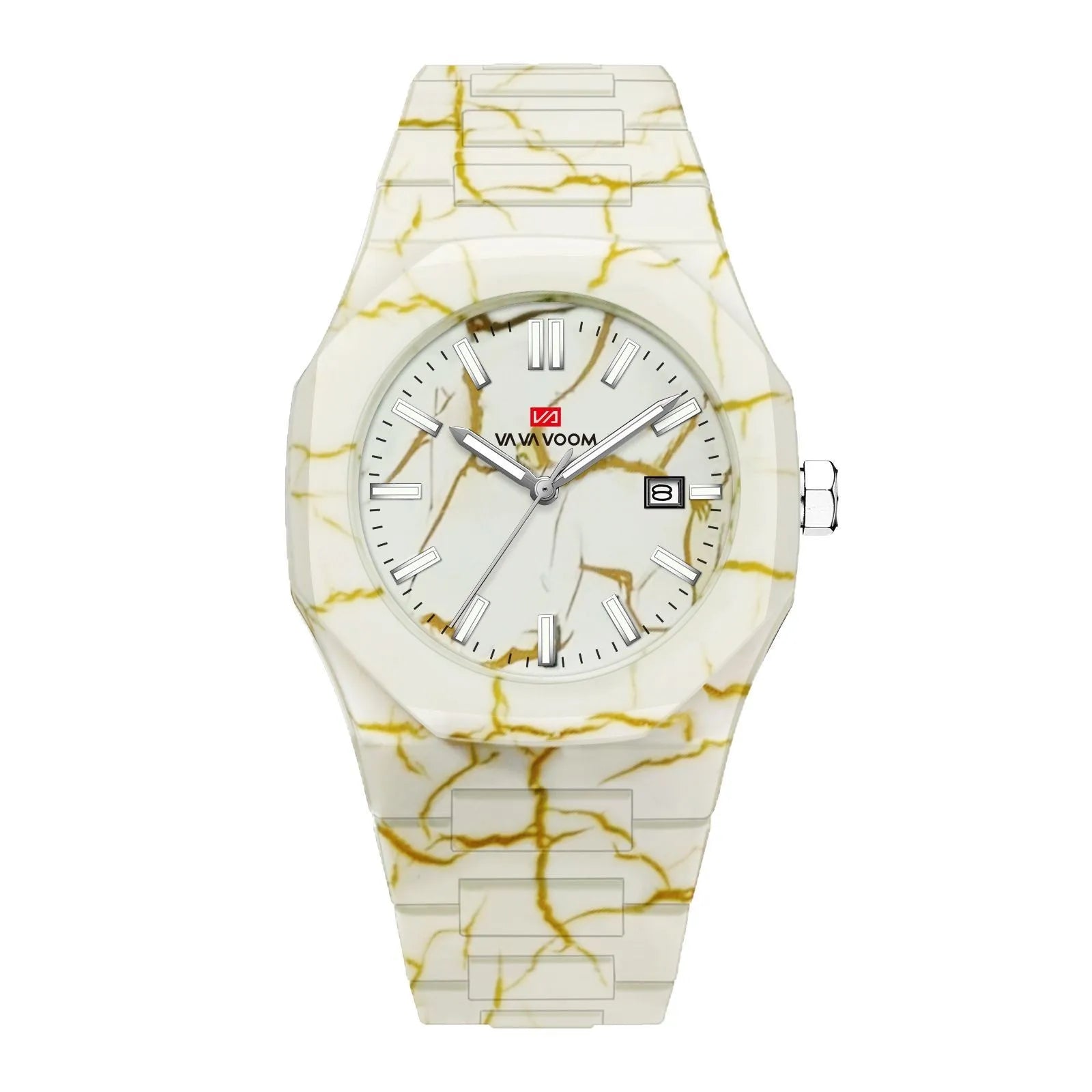 Marble Pattern Stainless Steel Strap Alloy Case 41mm Dial Mens Watch Business Fashion Pointer Dial Calendar Quartz Waterproof