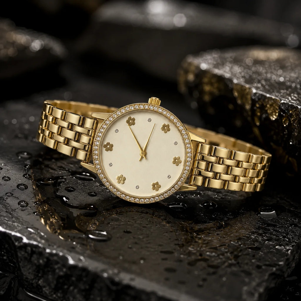 OEM Women's Alloy Strap Quartz Watch Custom Logo Luxury Fashion Watch Glass Dial Splash Resistant Stainless Steel Buckle