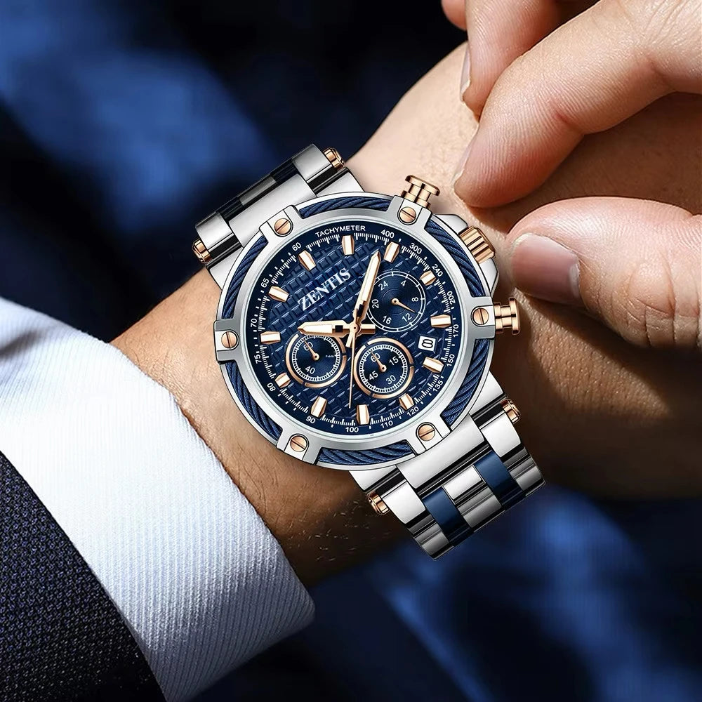 Fashion Men's Watch Casual 30M Water Resistant Quartz Luminous Alloy Case Stainless Steel Wear-resistant Crystal Dial Window