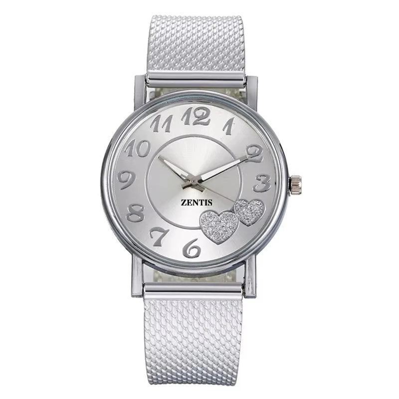 Women's Fashion Creative Gift Set Alloy Quartz Movement Acrylic 10mm Pointer Watch Bracelet Necklace Ring Earrings (5 Pcs/set)