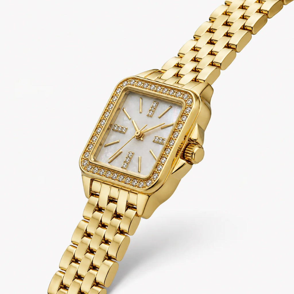 OEM Custom Logo Ladies Vintage Fashion Quartz Splash Resistant Rectangle Alloy Case Jewelry Clasp Watch Glass/PP Stone Dial Gift