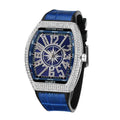 Men's Watch 50mm Alloy Barrel Case Leather Strap Pointer Dial Quartz Movement Eco-Friendly Wine Yacht Diamond Vintage Design