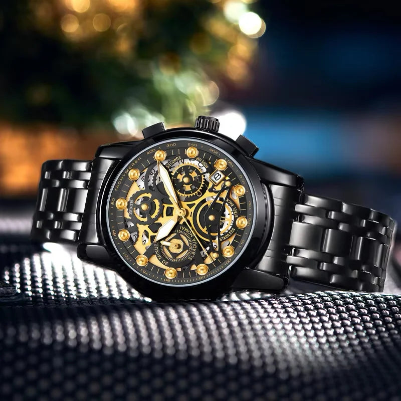 Cross-border Explosions Golden Seton Brand Men's Fashion High-end Luminous Waterproof Hollow Alloy Pointer Stainless Steel Band