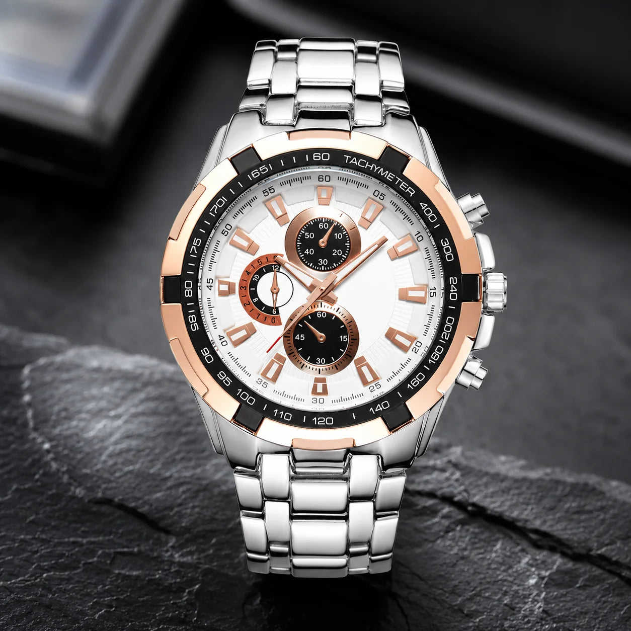 Fashionable Large-Dial Casual Business Watch Mens Quartz 30M Water Resistant Alloy 45mm 10mm Pointer Plain Glass Mirror Surface
