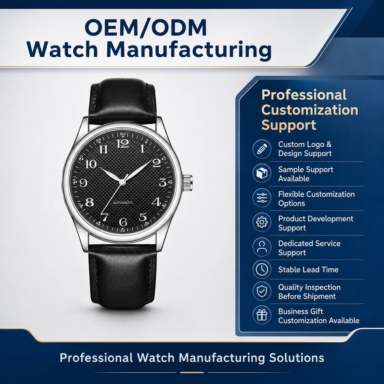 Guangzhou Customized Fully Automatic Mechanical Alloy Mens Watches; High-end Business-style Pointer Luminous Stainless Steel