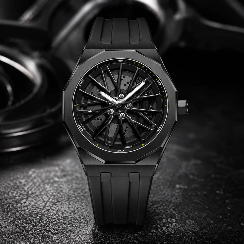 Hub-Style Rotating Quartz Rubber Band 47mm Pointer Dial Stainless Steel Case 30M Water Resistant Simple Men's Fashion Watch