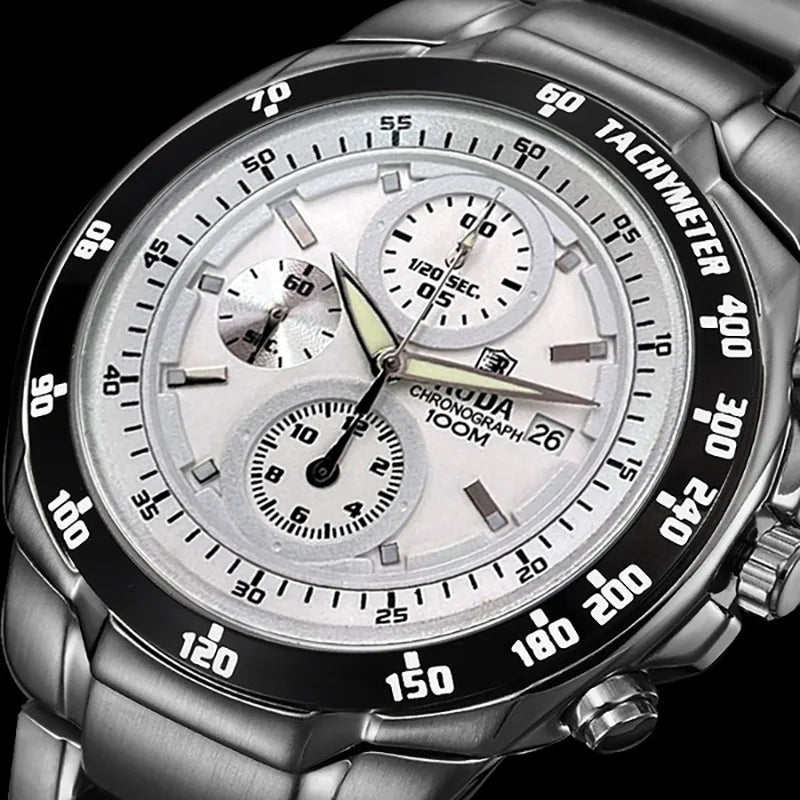 New Cross-Border Men's Sports Six-Hand Luminous 100m Water Resistant Stainless Steel Watch Exercise Quartz 43mm 10mm Case