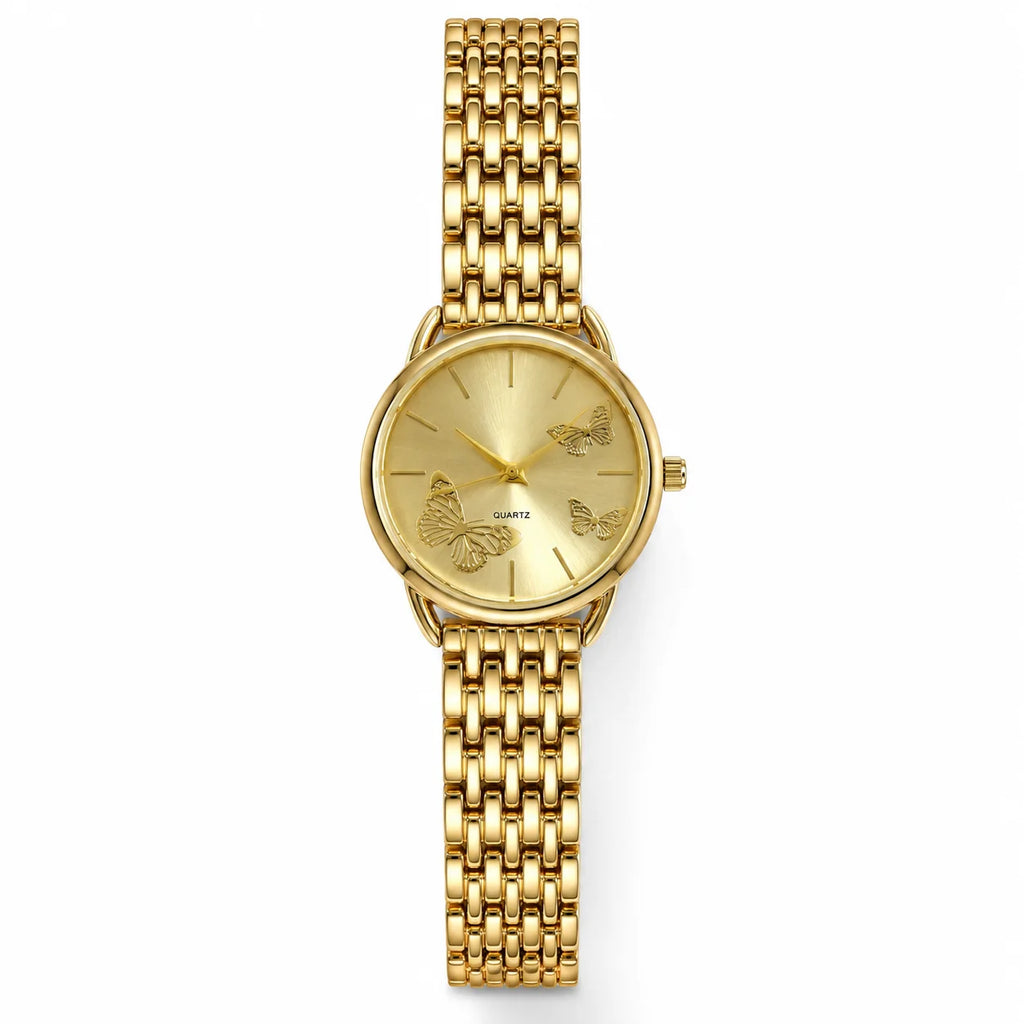 OEM Custom Logo Round Quartz Analog Glass Dial Watch Alloy Case Metal Strap 35mm Unisex Splash Resistant Wholesale Fashion