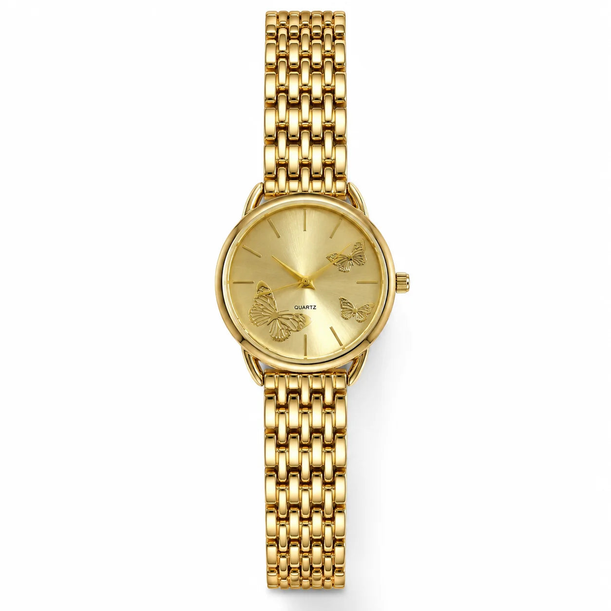 OEM Custom Logo Round Quartz Analog Glass Dial Watch Alloy Case Metal Strap 35mm Unisex Splash Resistant Wholesale Fashion