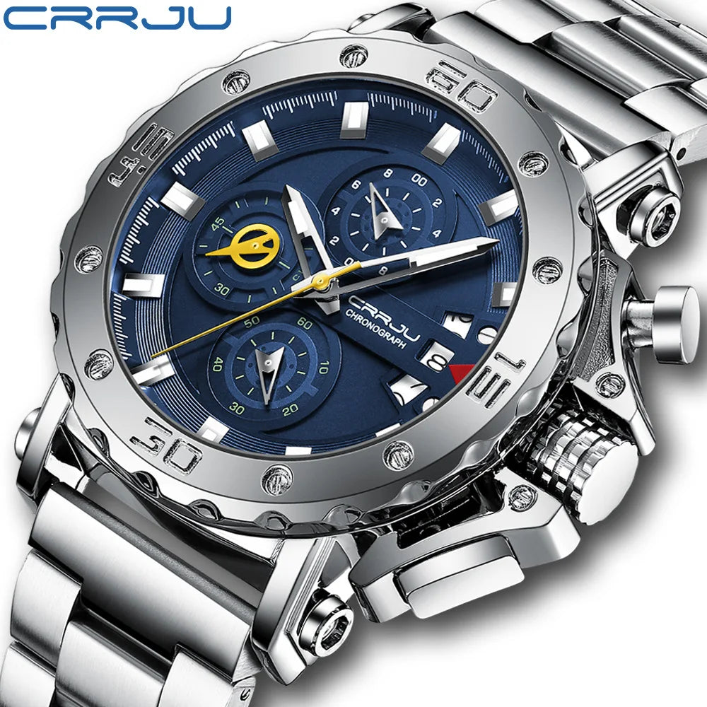 Men's Watch Alloy Case Solid Stainless Steel Band Pearl Quartz Movement Analog Extra-Large Dial Water Resistant 30M