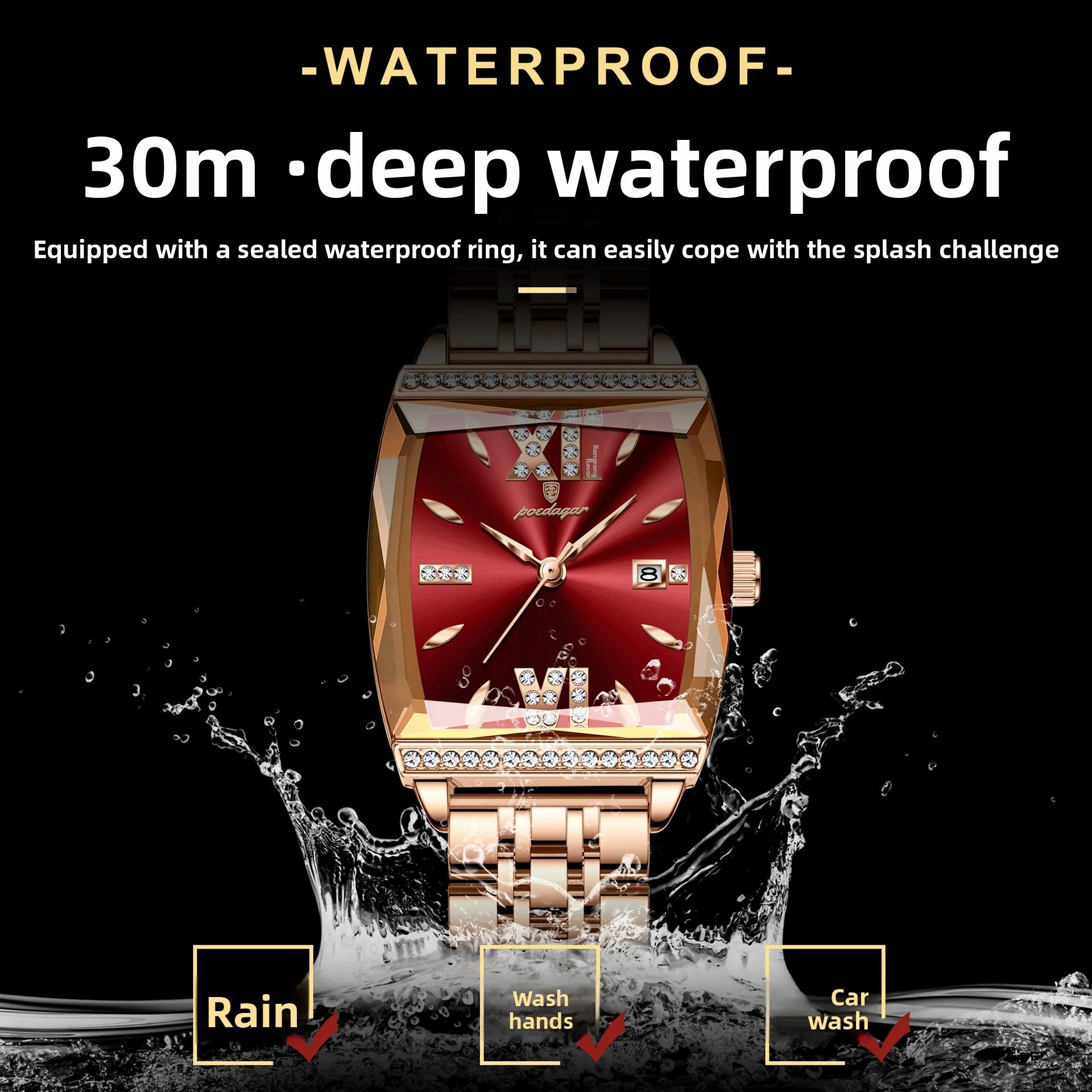 Custom Logo ODM Women's Square Alloy Case Stainless Steel Bracelet Quartz Movement Luminous Pointer Waterproof 30M Fashion