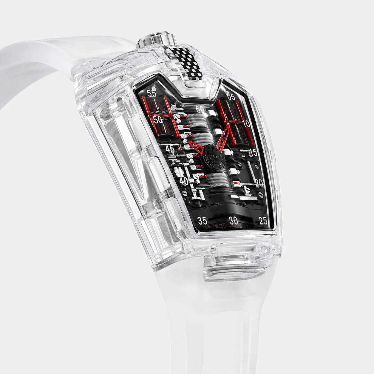 Transparent Men's Sport Watch 45mm Mineral-Strengthened Glass Silicone Band Quartz Movement Elegance Daily Use Business Acrylic