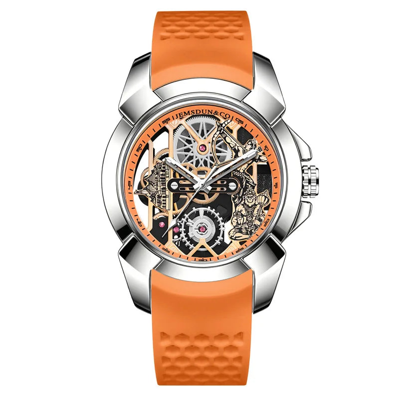 New Cross-border E-commerce Bestseller Hollow-out Men's Sporty Quartz Watch 44mm Large Pointer Silicone Band 30M Water
