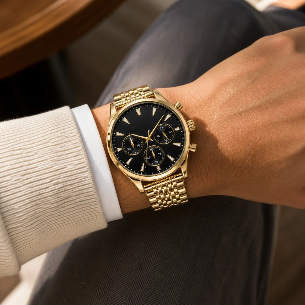 OEM Custom Logo Extra Large Round Quartz Watch Alloy Case Glass Dial Metal Strap 45mm Wholesale Luxury Style Watch