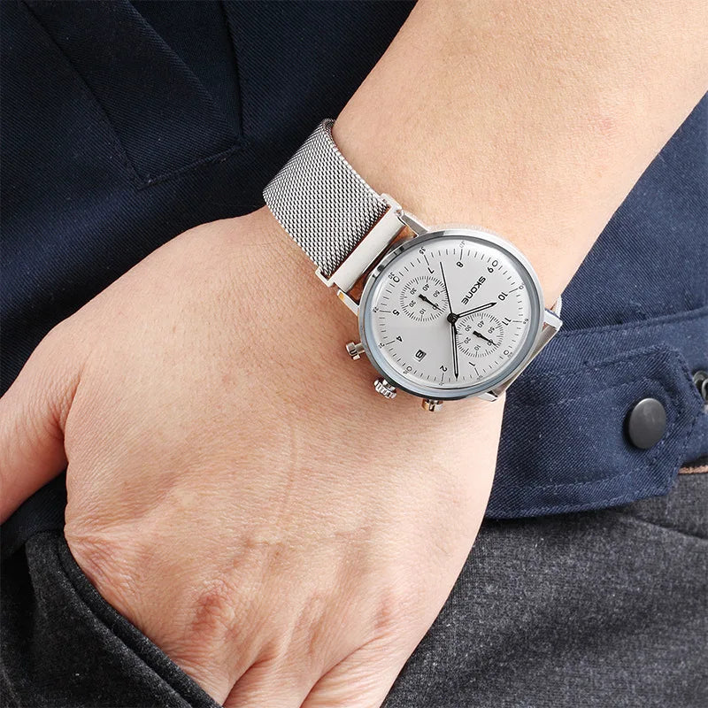 Fashionable Business Spherical Men's Women's Watch Water Resistant 10m Stainless Steel Mesh Strap Five-Hand Design Magnetic