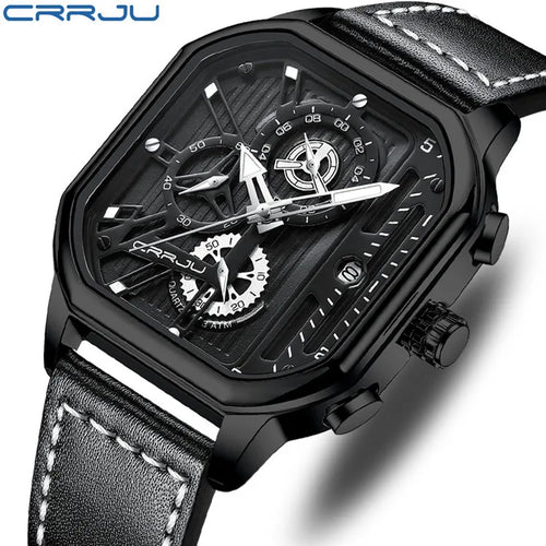 CRRJU/Cajun New Leather Strap Men's Quartz Watch Minimalist Business Style Distinctive Fashionable 30M Water Resistant in Stock