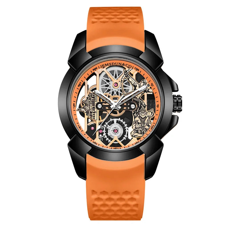 New Cross-border E-commerce Bestseller Hollow-out Men's Sporty Quartz Watch 44mm Large Pointer Silicone Band 30M Water