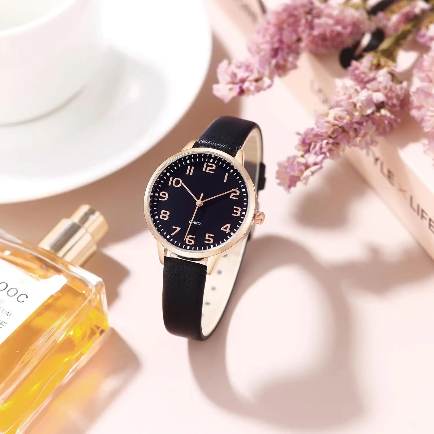 Women's Dainty Analog Leather Alloy Case Waterproof Dress Watch for Small Wrists