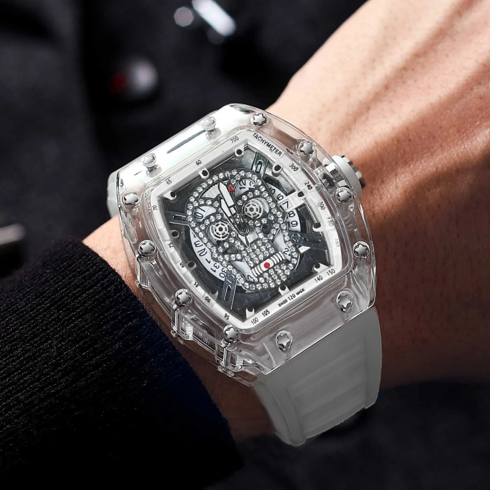 New High-Appearance Fashionable Non-Mechanical Transparent Skeleton-Style Men's Watch Quartz Silicone Pointer
