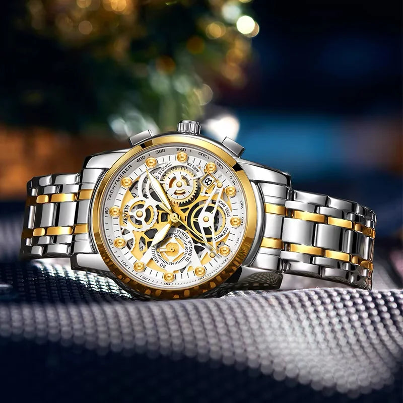 Cross-border Explosions Golden Seton Brand Men's Fashion High-end Luminous Waterproof Hollow Alloy Pointer Stainless Steel Band