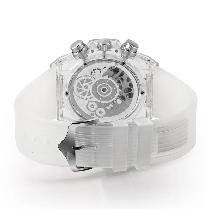 Best-selling Fashion Silicone-band Watch Stylish Minimalist Transparent Multi-functional 30M Waterproof Mineral Quartz 45mm