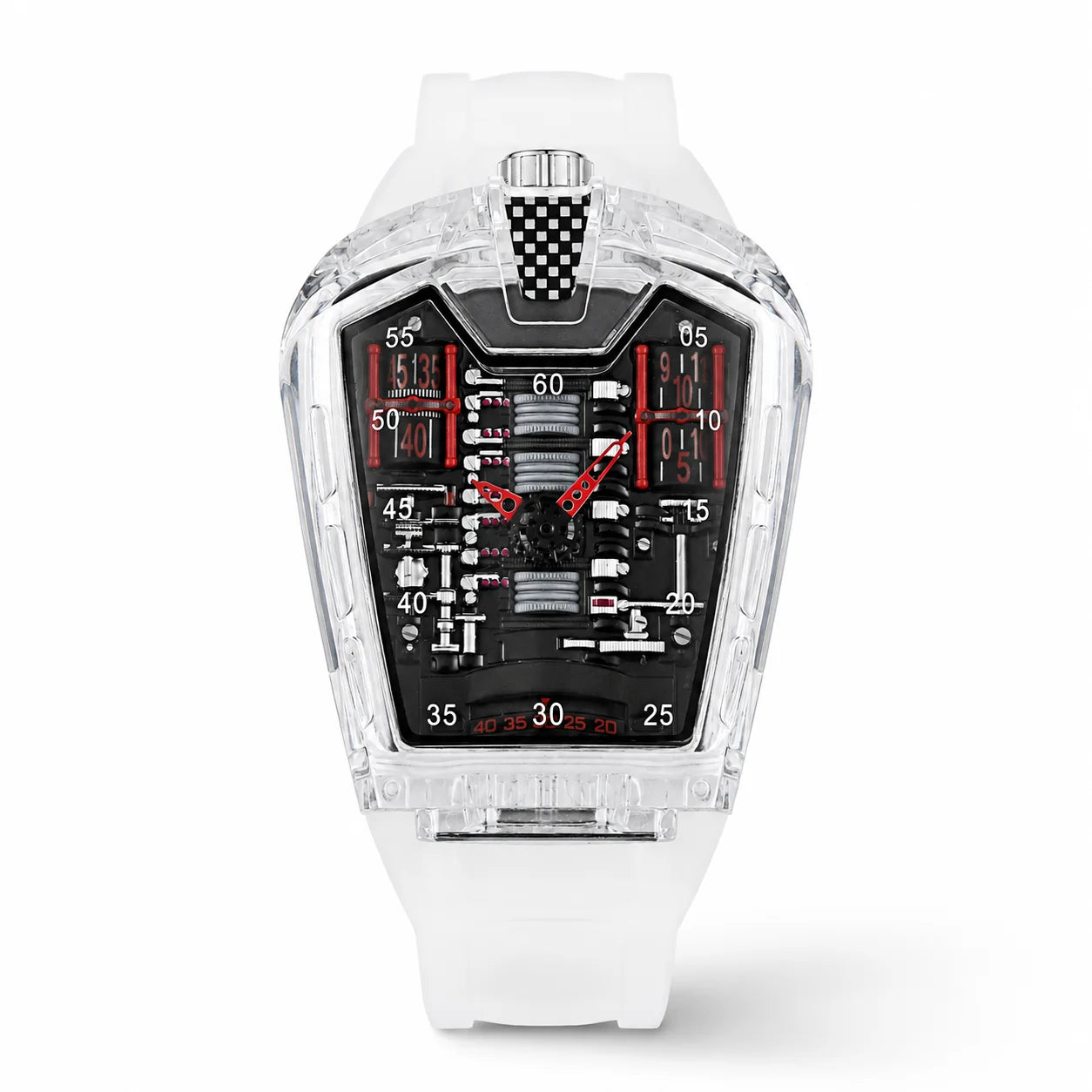Transparent Men's Sport Watch 45mm Mineral-Strengthened Glass Silicone Band Quartz Movement Elegance Daily Use Business Acrylic