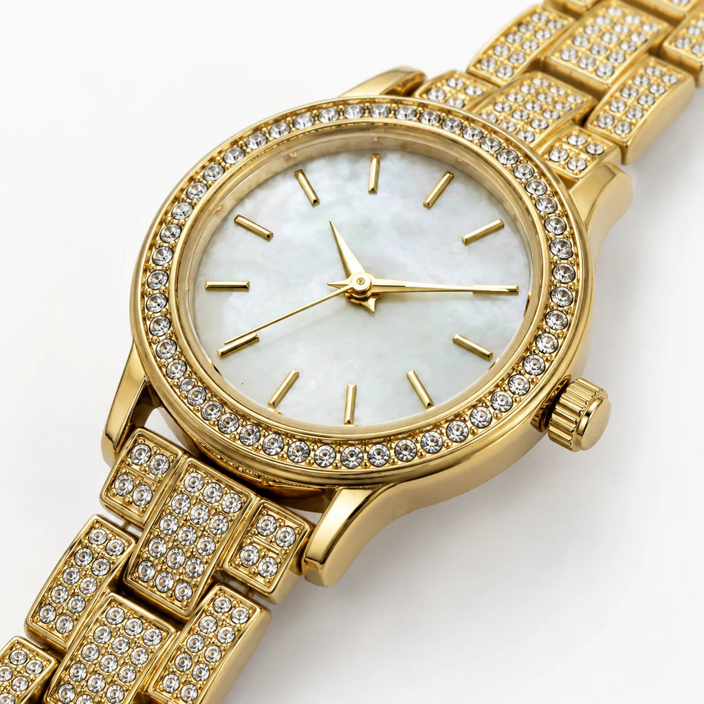 OEM Custom Logo Women's Quartz Analog Glass Dial Round Alloy Case Metal Strap Fashion Wholesale Watch for Ladies