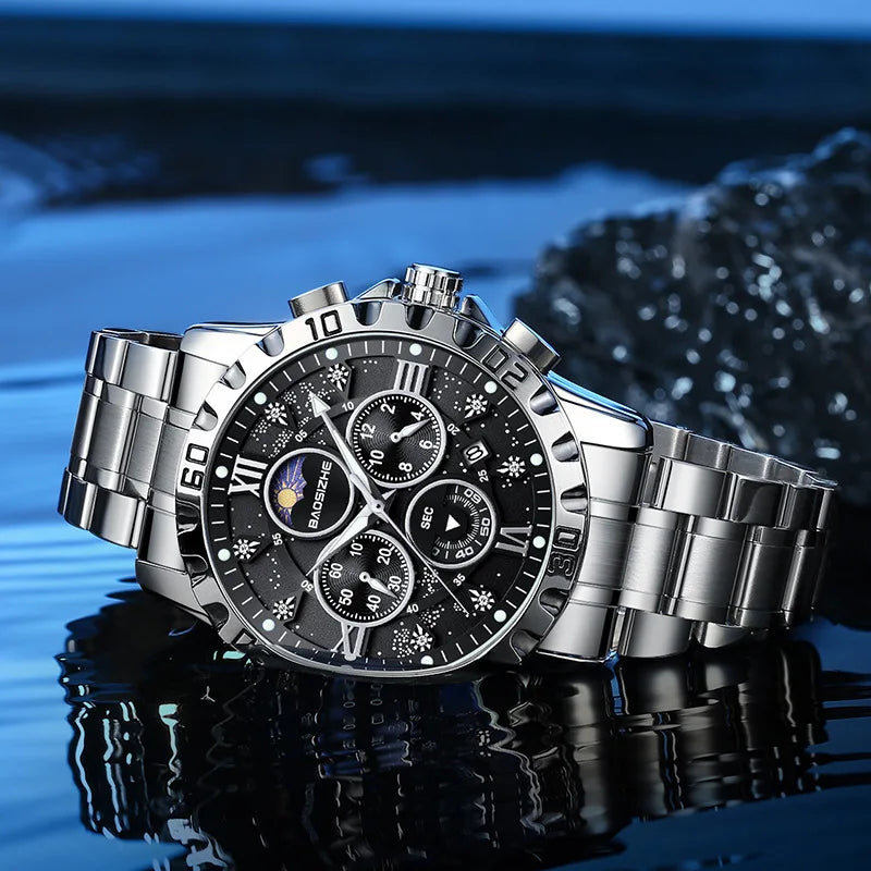 Men's Quartz Chronograph Stainless Steel Band Waterproof 30M Business-Style Wristwatch for International Trade