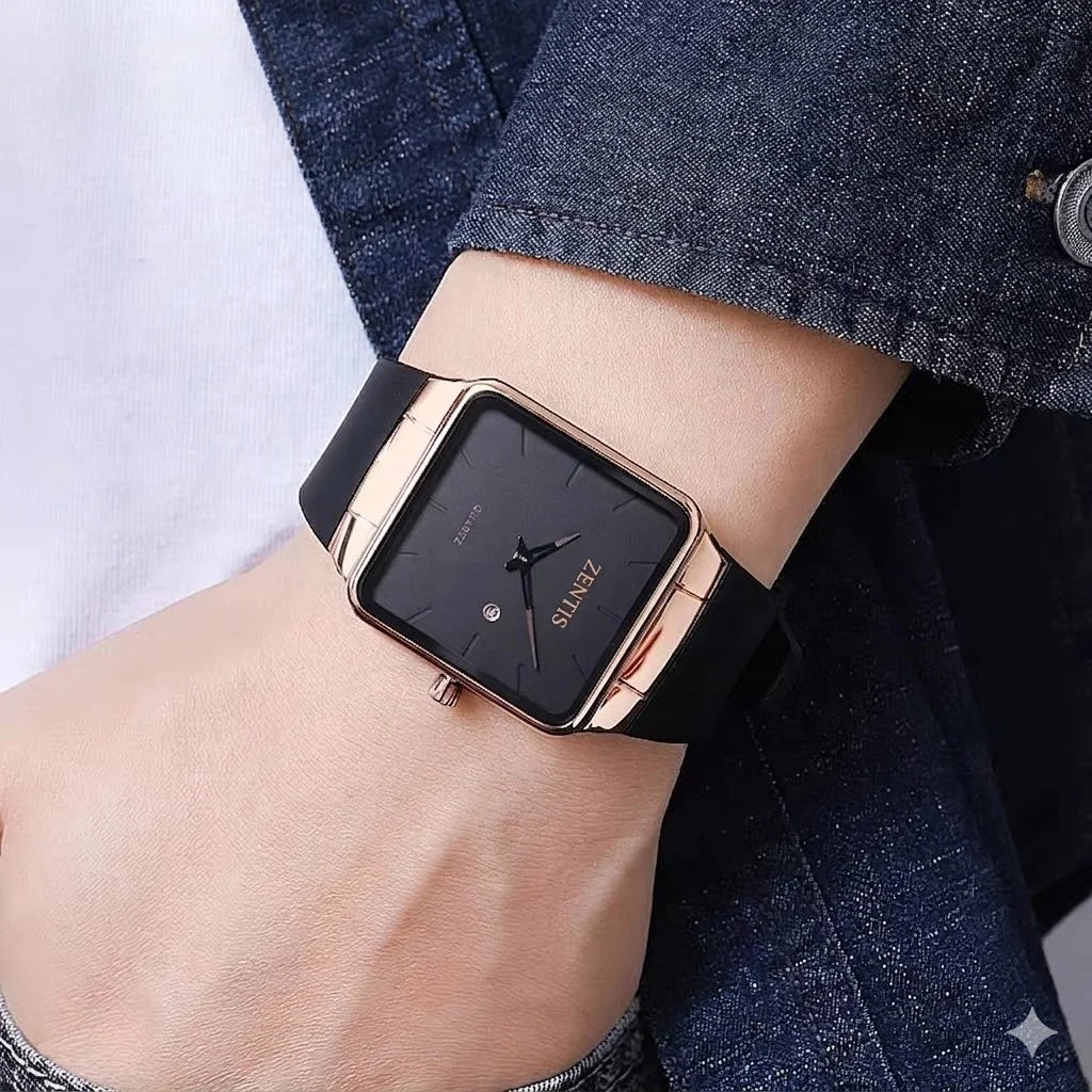 Time Beauty Fashion Square Men's Quartz Watch Zinc Alloy Case Mineral-reinforced Glass Mirror TPU Band Pin Buckle Waterproof 30M