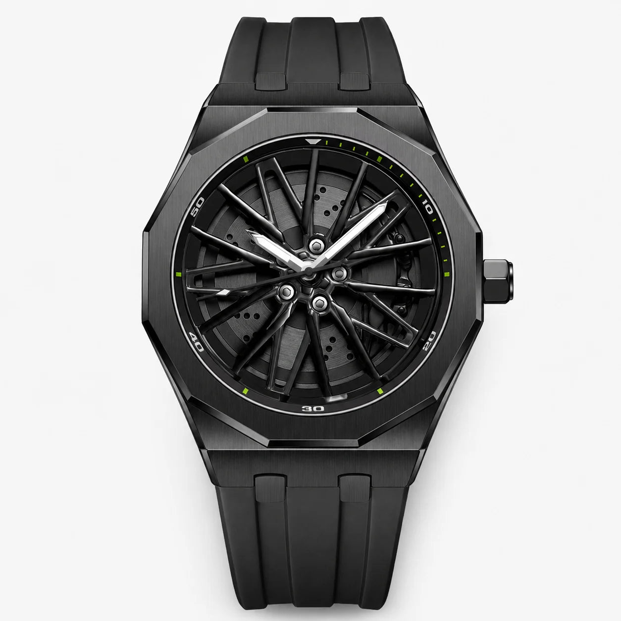 Hub-Style Rotating Quartz Rubber Band 47mm Pointer Dial Stainless Steel Case 30M Water Resistant Simple Men's Fashion Watch