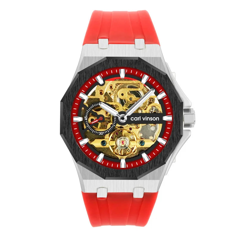Stainless Steel Mechanical Watch Custom Logo Luminous Hands Pointer 30M Water Resistance Silicone Strap Automatic Movement 42mm