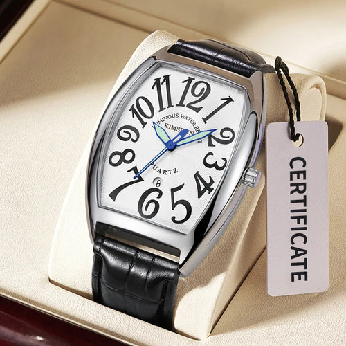 Barrel-shaped Alloy Case Men's Quartz Watch Luxury Retro Style Luminous Acrylic Band Pointer Dial